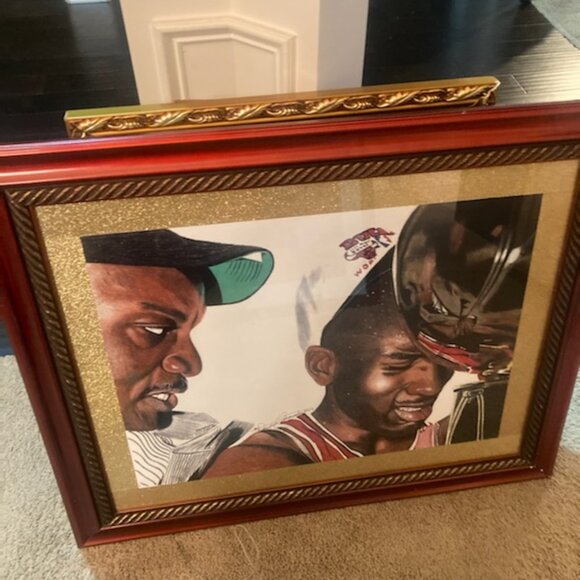 Pic of Michael Jordan celebrating with Dad by local Artist Demetrius Clements